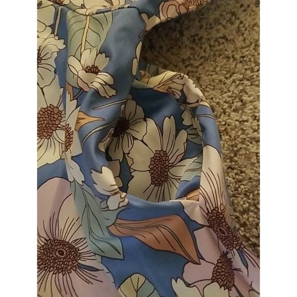 New Eva Rose Blue Pastel Floral V Neck Swing Dress Pockets Size Medium Retro - Picture 11 of 12